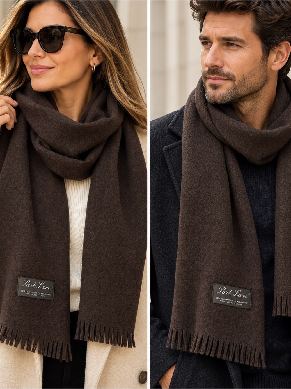 Park Lane Cashmere Wool Scarf Dark Brown Unisex 50/50 Blend